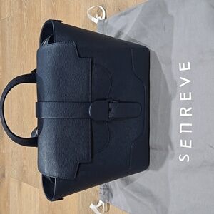 Senreve Midi Maestra Bag in Marine with Pebbled Leather and Gold Hardware